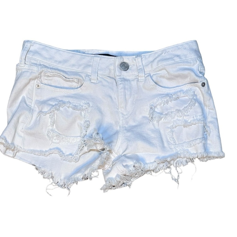 Express Jeans White Destroyed Denim Shorts Size 4